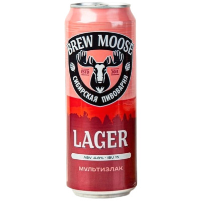 Пивной напиток BrewMoose Lager пастеризованный 4.8%, 450мл