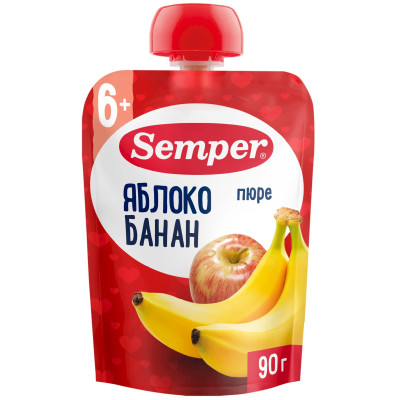 Пюре Semper яблоко-банан, 90г