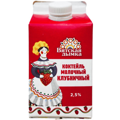 Коктейль Вятская Дымка Клубничный молочный пастеризованный 2.5%, 400мл