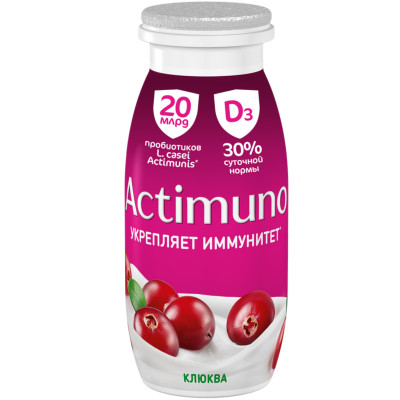 Напиток Actimuno кисломолочный с клюквой и цинком 1.5%, 95мл