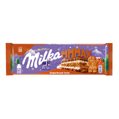 Шоколад Milka mmMax молочный с молочной начинкой и имбирным печеньем, 300г
