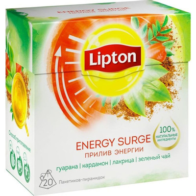 Чай Lipton Energy Surge зелёный гуарана-кардамон-лакрица в пирамидках, 20х1.6г
