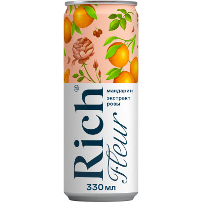 Напиток сокосодержащий Rich Fleur из винограда и лимона с ароматом розы газированный, 330мл