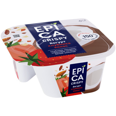 Йогурт Epica Crispy кокос-миндаль-шоколад-клубника-смесь печенья 7.3%, 138г