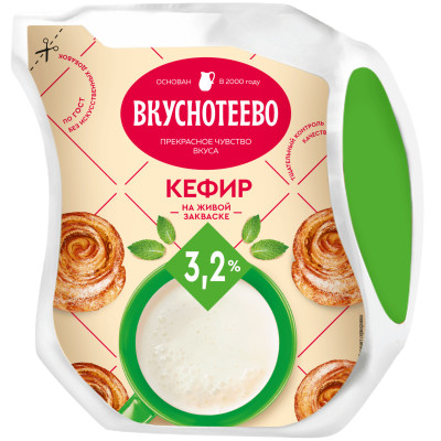 Кефир Вкуснотеево 3.2%, 465мл