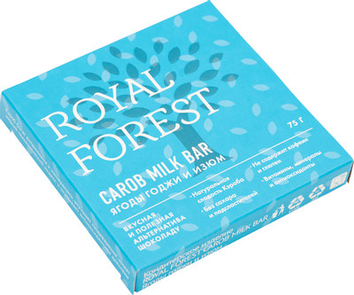 Шоколад Royal Forest Carob Milk Bar ягоды годжи и изюм, 75г