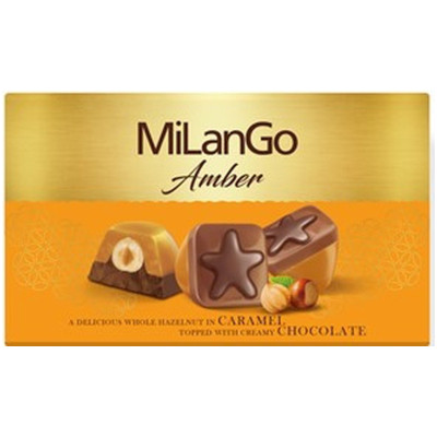 Конфеты Milango Amber с фундуком-карамелью-нугой-шоколадом, 125г