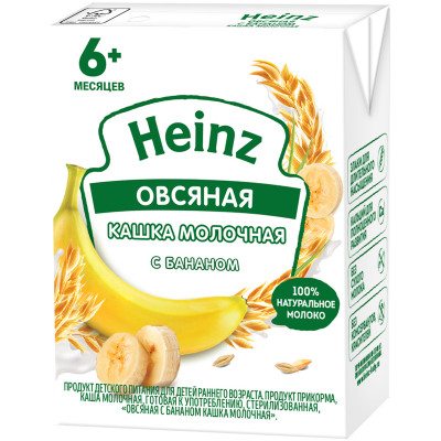 Каша Heinz молочная овсяная с бананом с 6 месяцев, 200мл