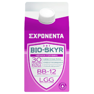 Напиток кисломолочный Exponenta Bio-Skyr 3в1 черника-голубика обезжиренный, 500мл