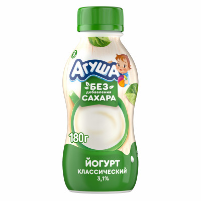 Йогурт питьевой Агуша для детского питания с 8 месяцев 3.1%, 180г
