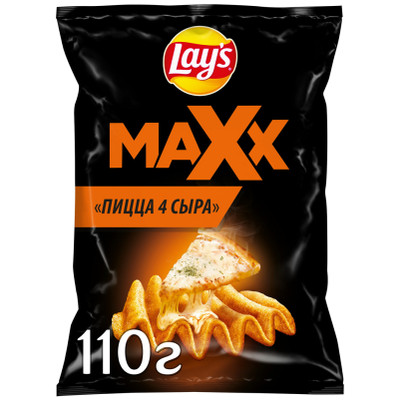 Чипсы Lays Maxx из натурального картофеля со вкусом пиццы 4 сыра, 110г