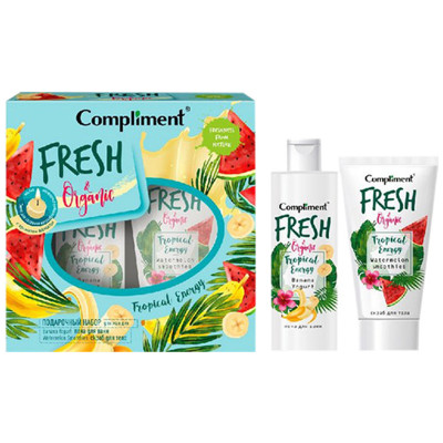 Подарочный набор Compliment Fresh&organic пена для ванн, 200мл + скраб для тела, 150мл + свеча