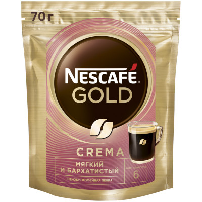 Кофе Nescafé Gold Crema натуральный растворимый порошкообразный, 70г