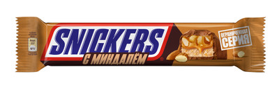 Батончик шоколадный Snickers жареный арахис-миндаль-карамель-нуга покрытый молочным шоколадом, 81г