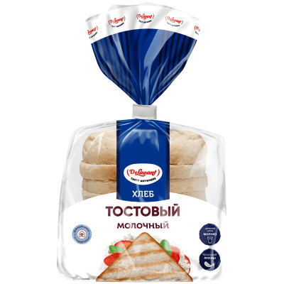 Хлеб DeLavant Тостовый молочный формовой из пшеничной муки высшего сорта в упаковке нарезанной, 240г