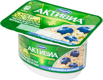 Биопродукт Активиа творожно-йогуртный Супер овсянка черника 4%, 130г