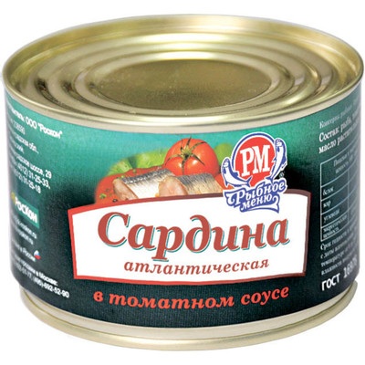 Сардина Рыбное Меню атлантическая в томатном соусе, 230г