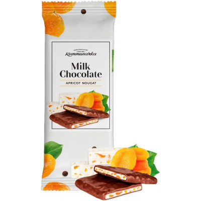 Шоколад молочный Коммунарка Milk Chocolate Apricot Nougat с начинкой нуга с курагой, 80г