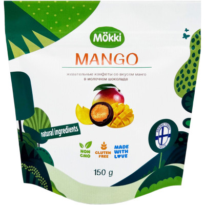 Конфеты Mokki жевательные в молочном шоколаде со вкусом манго, 150г