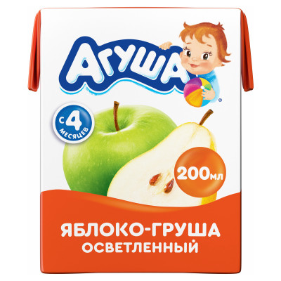 Сок детский Агуша Яблоко-Груша осветленный с 4 месяцев, 200мл