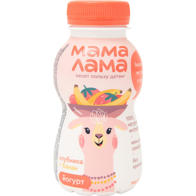 Йогурт питьевой Мама Лама клубника-банан с 3 лет 2.5%, 200г