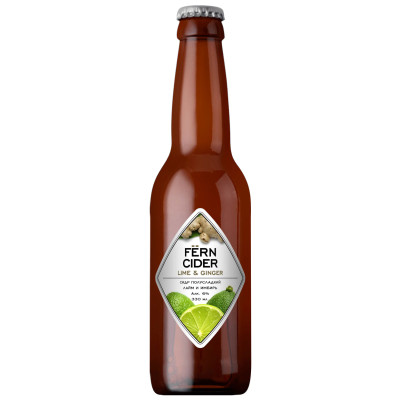 Сидр Fern Cider фруктовый яблочный со вкусом лайма и имбиря ароматизированный газированный полусладкий 6%, 330мл