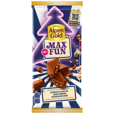 Шоколад Alpen Gold Muxfun Молочный с мармеладом со вкусом колы, попкорном и взрывной карамелью, 140г