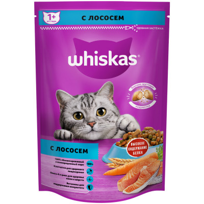 Сухой корм Whiskas для взрослых кошек Подушечки с паштетом Обед с лососем, 350г