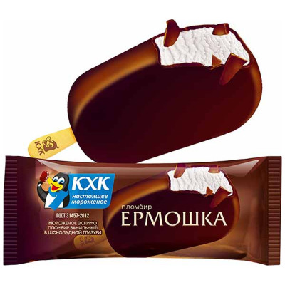 Эскимо Ермошка ванильный в шоколадной глазури 16%, 65г