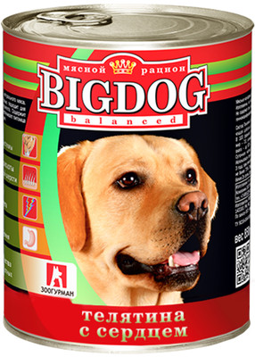 Корм Зоогурман Big Dog телятина с сердцем для собак, 850г