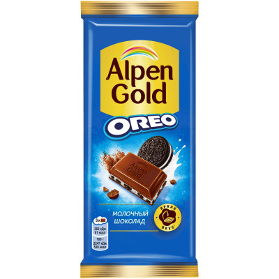 Шоколад Alpen Gold молочный с начинкой со вкусом ванили и кусочками печенья, 85г