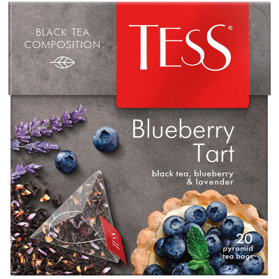 Чай Tess Blueberry Tart чёрный ароматизированный лаванда-яблоко-черника в пирамидках, 20х1.8г