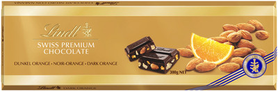 Шоколад тёмный Lindt Swiss Premium с апельсином и миндалем 49%, 300г