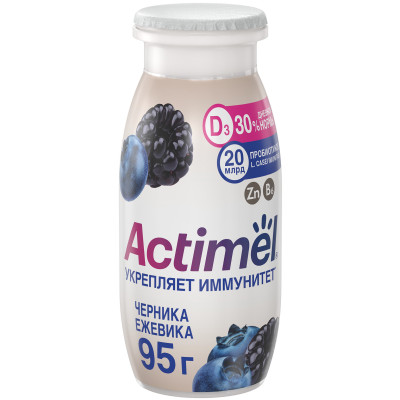 Продукт Actimel кисломолочный с черникой-ежевикой-цинком обогащенный 1.5%, 95мл