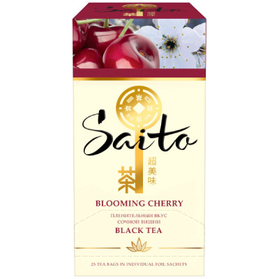 Чай Saito Cherry Blossom чёрный c ароматом вишни и лепестками розы, 25х1.4г