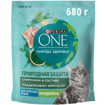 Сухой корм для кошек Purina One Природа здоровья с индейкой для кошек, 680г