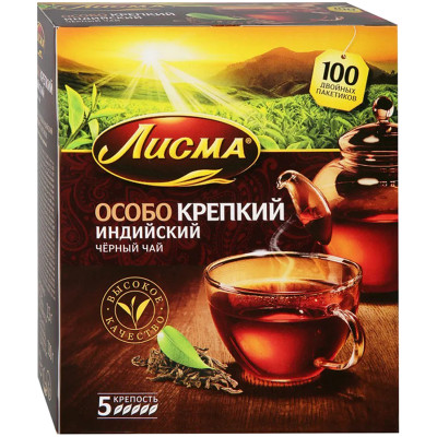 Чай Лисма чёрный особо крепкий индийский в пакетиках, 100x2.3г