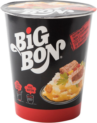 Пюре Big Bon картофельное с сухариками + соус с говядиной по-домашнему, 60г