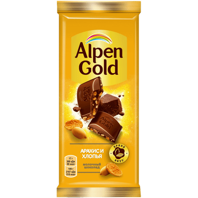 Шоколад молочный Alpen Gold с арахисом и кукурузными хлопьями, 85г