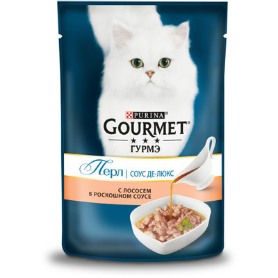 Корм Gourmet Perle Соус Де-Люкс с лососем в роскошном соусе для кошек, 85г
