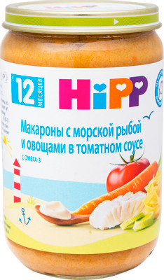 Пюре HiPP Макароны с морской рыбой и овощами в томатном соусе с 12 месяцев, 220г