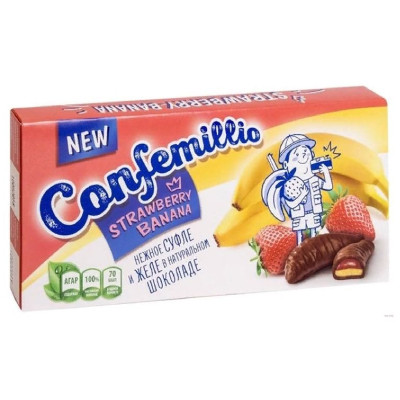 Конфеты Confemillio со вкусом банана и клубники в шоколадной глазури, 160г