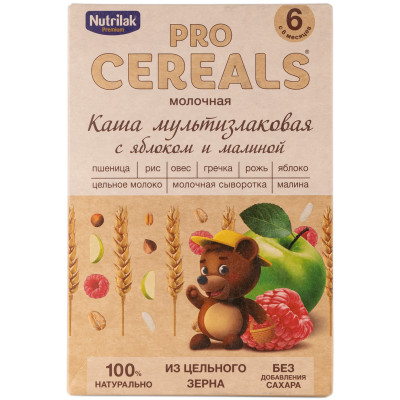 Каша Nutrilak Premium Procereals мультизлаковая молочная яблоко-малина с 6 месяцев, 200г