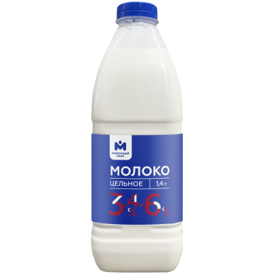 Молоко цельное питьевое пастеризованное 3.4-6% Молочный Знак, 1.4л