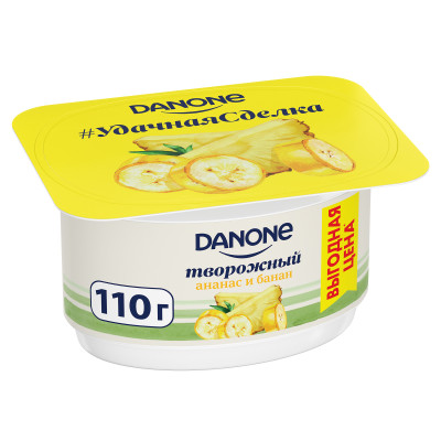 Продукт творожный Danone с ананасом и бананом 3.6%, 110г