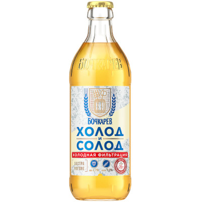Пиво Бочкарев Холод и Солод светлое пастеризованное 4,1%, 430мл