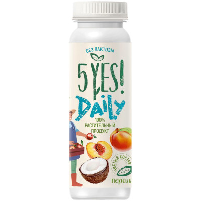 Продукт кокосовый 5YES! Daily питьевой ферментированный персик, 210мл