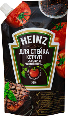 Кетчуп Heinz Для стейка базилик и черный перец, 350г