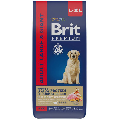 Сухой корм Brit Premium Dog Adult Large and Giant с курицей для взрослых собак крупных пород, 15кг