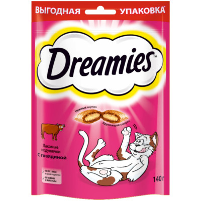 Лакомство Dreamies для кошек подушечки с говядиной, 140г